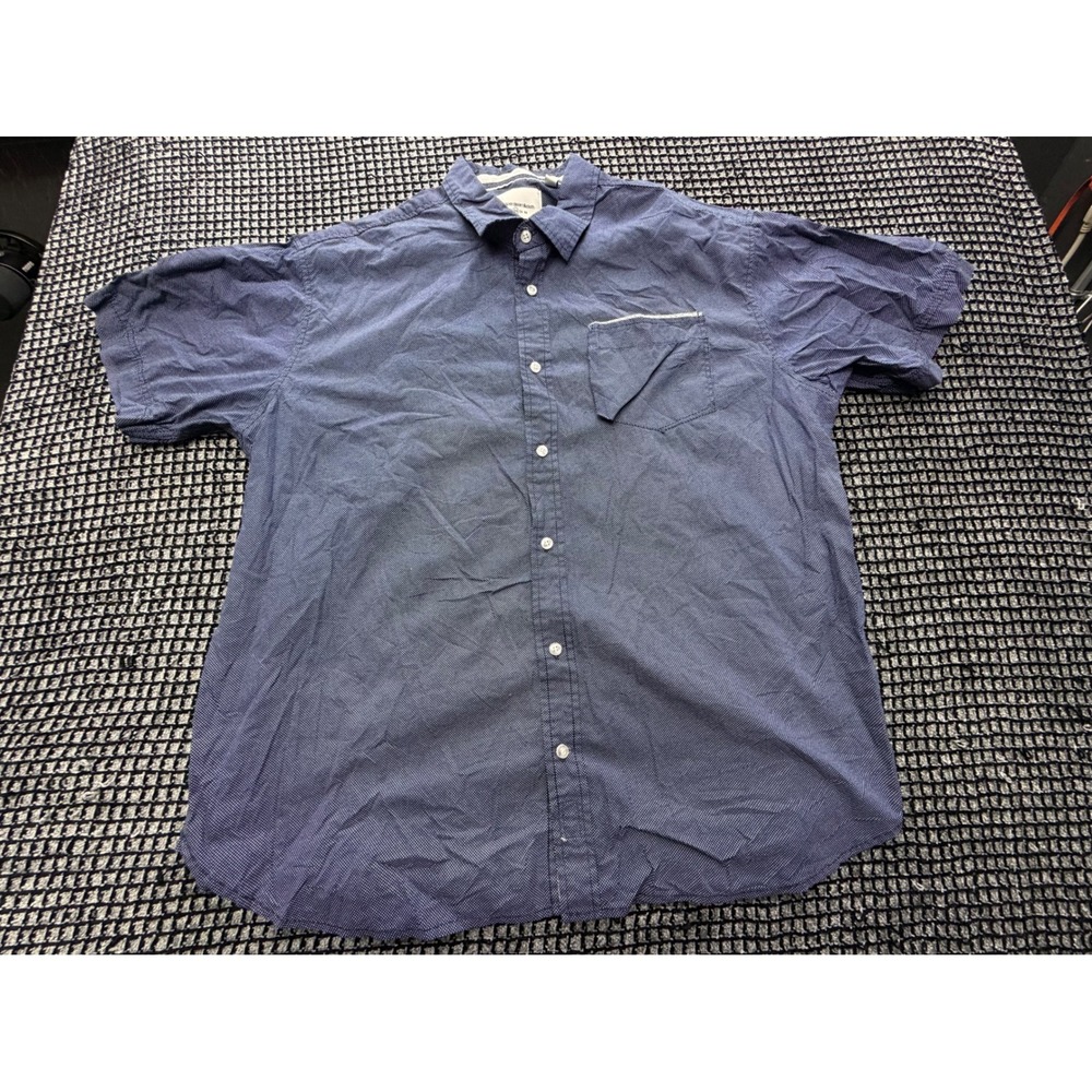 Paper‎ Denim & Cloth Button Up Mens 2X Blue Polka Dot Short Sleeve